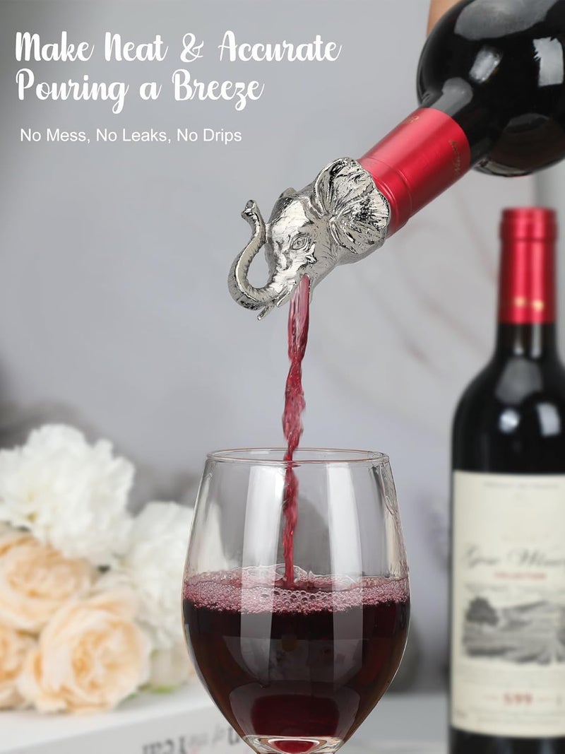 sodknow Elephant Wine Bottle Pourer – Animal Liquor Pour Spout, Drip-Free, Universal Fit Stopper with Leak-Proof Silicone, Zinc Alloy Head & Stainless Tube for Wine Whiskey Tequila, Bar & Gift for Wine Lovers - Image 2